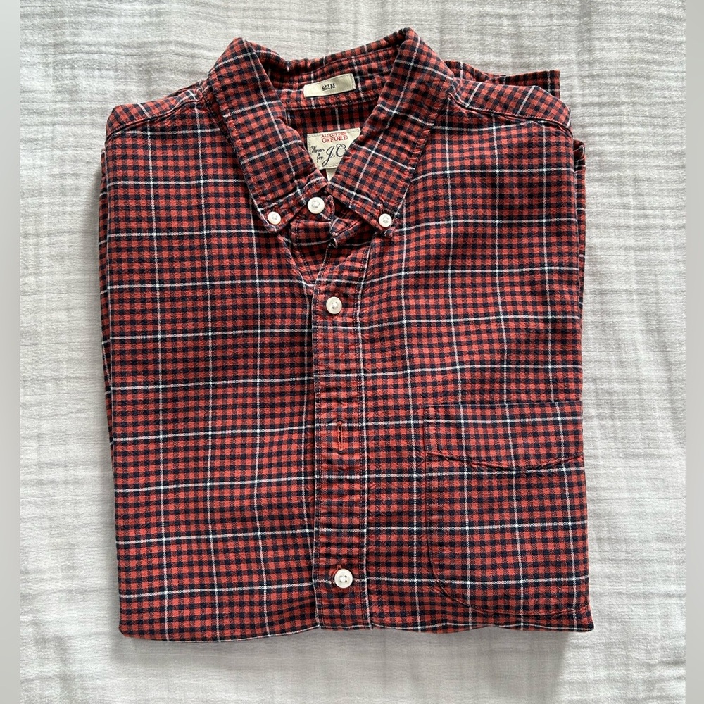JCREW all cotton oxford shirt - slim fit - RED/WHITE check (sz M)